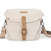BAGSMART Camera Bag, SLR DSLR Canvas Crossbody Camera Case, Compact Camera Shoulder Bag with Rain Cover for Women and Men, Ivory White