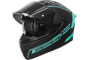 HAX Obsidian Full Face Dual Visor Adult Motorcycle Helmet for Motorbike Street Bike with Pinlock Ready DOT Approved Matte Black Aqua S