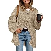 Saodimallsu Womens Cable Knit Cardigan Sweaters Chunky Button Up Long Sleeve Crew Neck Warm Loose Sweater Dress