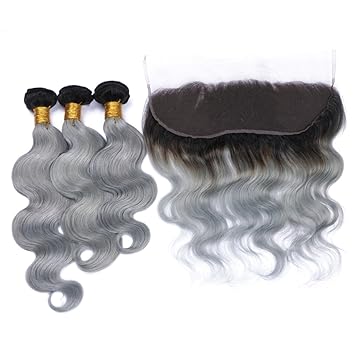 Amazon Com Rise Hair Ombre Grey Bundles With Frontal Closure Two