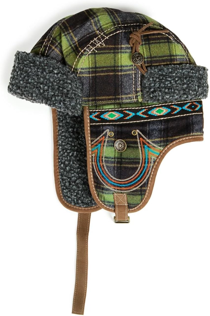 True Religion Aviator Hat WOOLEY CHECK TRAPPER, Color Plaid, Size S at Amazon Women’s Clothing