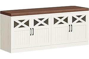 Hzuaneri 2 Tier Shoe Storage Bench with Doors, 47.2" Farmhouse Shoe Bench with Padded Cushion, 12 Pairs of Bed End Bench, Ent