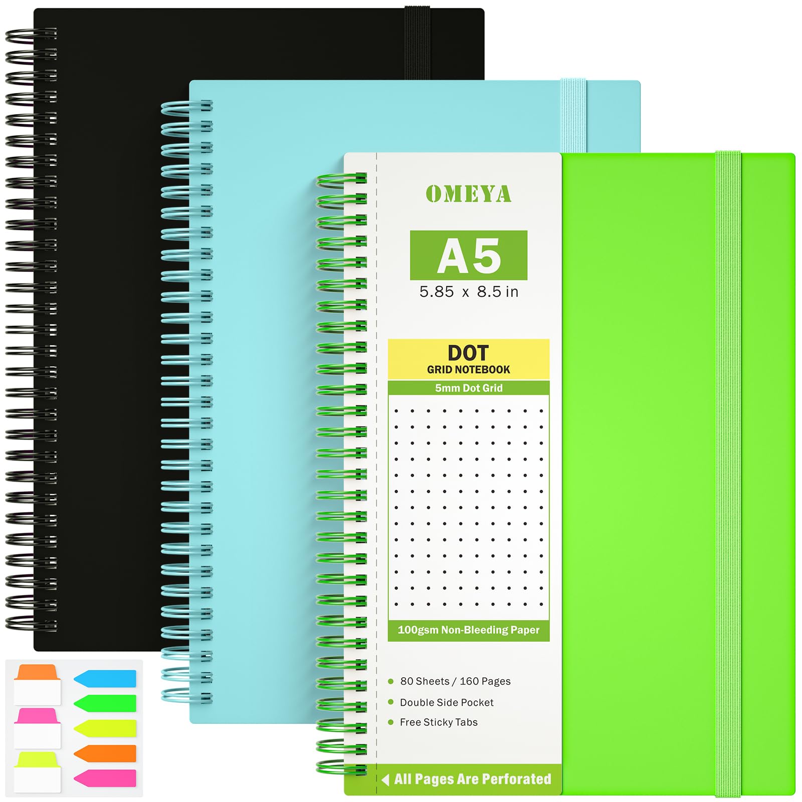 Dotted Journal Notebook, 3 Pack Spiral Notebook