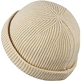 Croogo Fisherman Beanies for Men Women Brimless Docker Hat Winter Watch Cap Sailor Leon Hat Rolled Cuff Harbour Hats