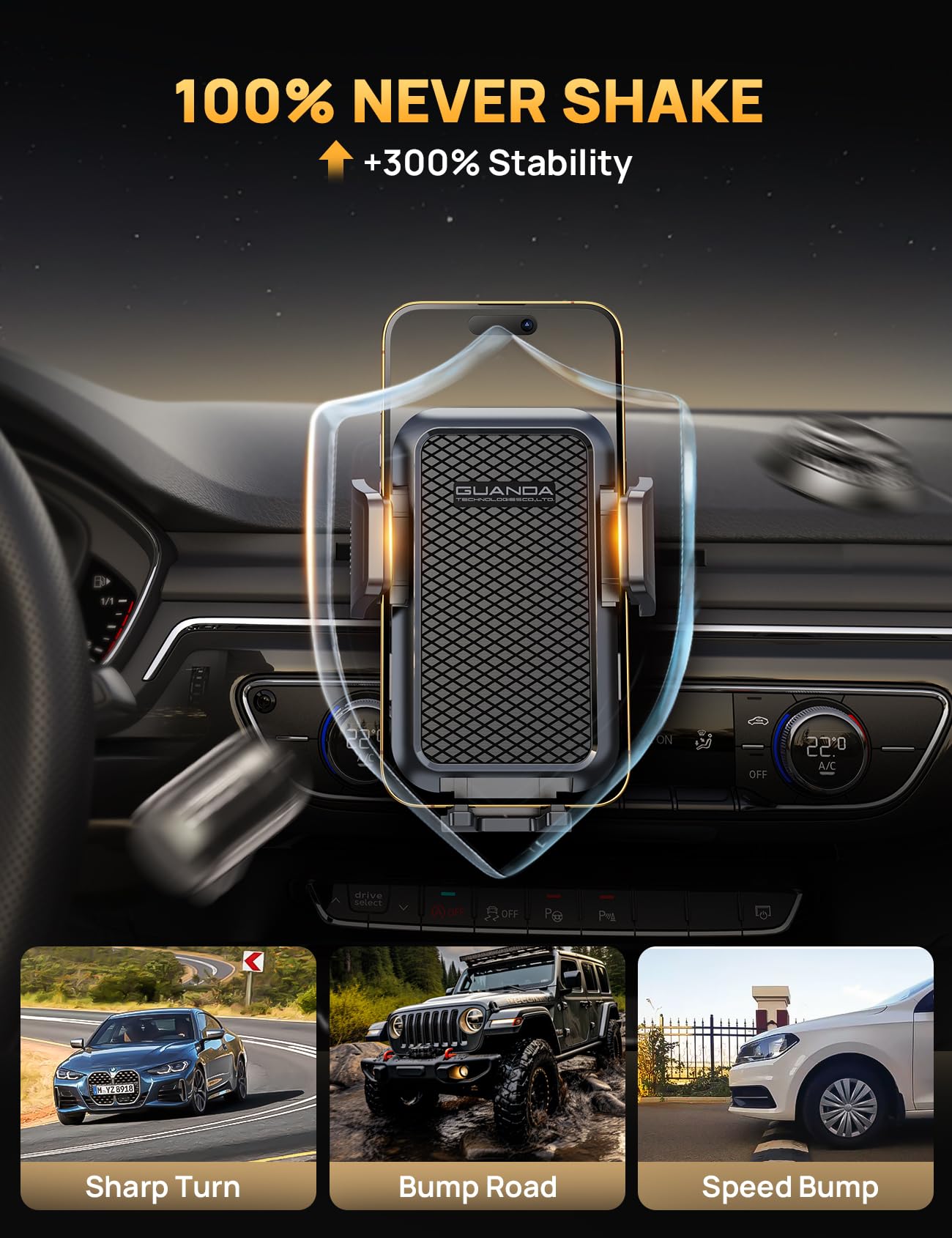 Firm-hold CD Player Phone Holder for Car, Anti-vibration, Rotatable Universal CD Slot Phone Mount, Single-press Release, Heat-resistant, Compatible with iPhone & Samsung (Vent-Free, Dashboard-Free)