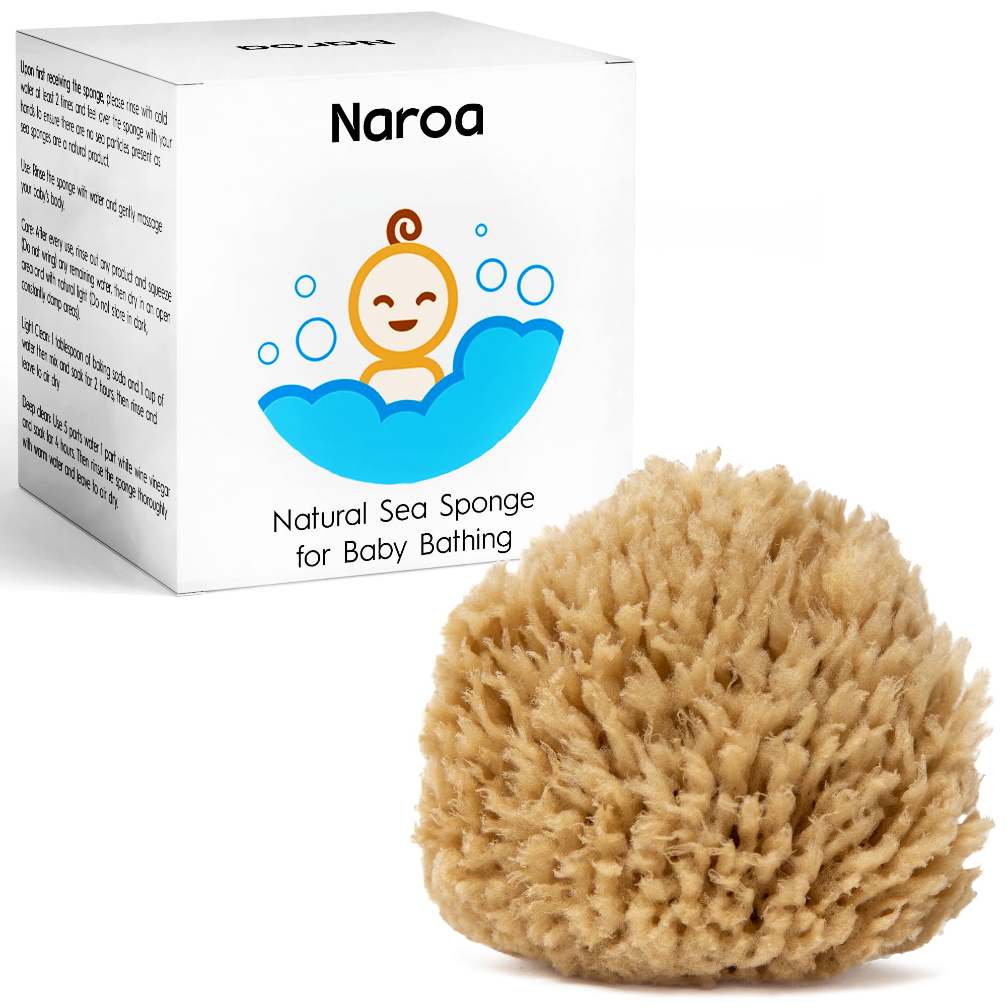 NAROA Natural Baby Bath Sponge in Gift Box | Soft Sea Unbleached Sea Washcloth for Babies | Newborn Shower Time Essentials | Pregnancy Registry Boy Girl