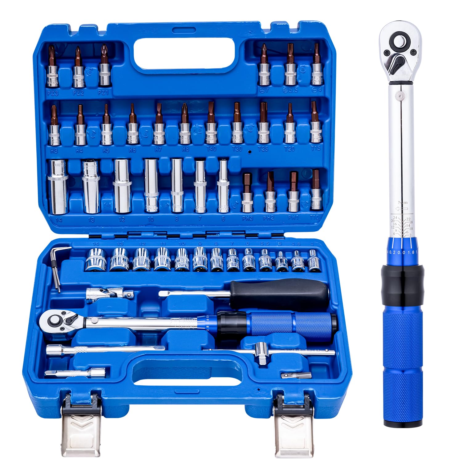 KATSU Tools 1/4 Inch Drive Click Torque Wrench 50 PCs 2-24 Nm 72 Teeth Bike Torque Wrench Set, Chrome Vanadium Steel Mechanic Tool for Road and Mountain Bicycles Repair