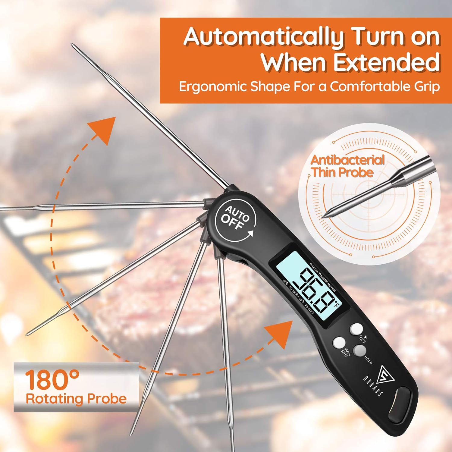 DOQAUS Digital Meat Thermometer, 3s Instant Read Food Thermometer for Cooking, Digital Kitchen Thermometer Probe with Backlight & Ambidextrous Display, Cooking Thermometer for Candy Grill BBQ Liquids: Kitchen & Dining