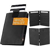 GARZINI Magic Wallet with Pull-Tab, Minimalist Wallet with RFID card holder, Leather Wallet for 12 cards, Carbon Black