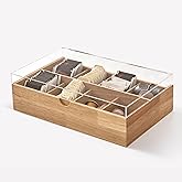 LIBKEN Wooden Tea Bag Organizer Box – 8 Compartment Tea Storage with Clear Lid – Minimalist Scandinavian Design – Versatile W