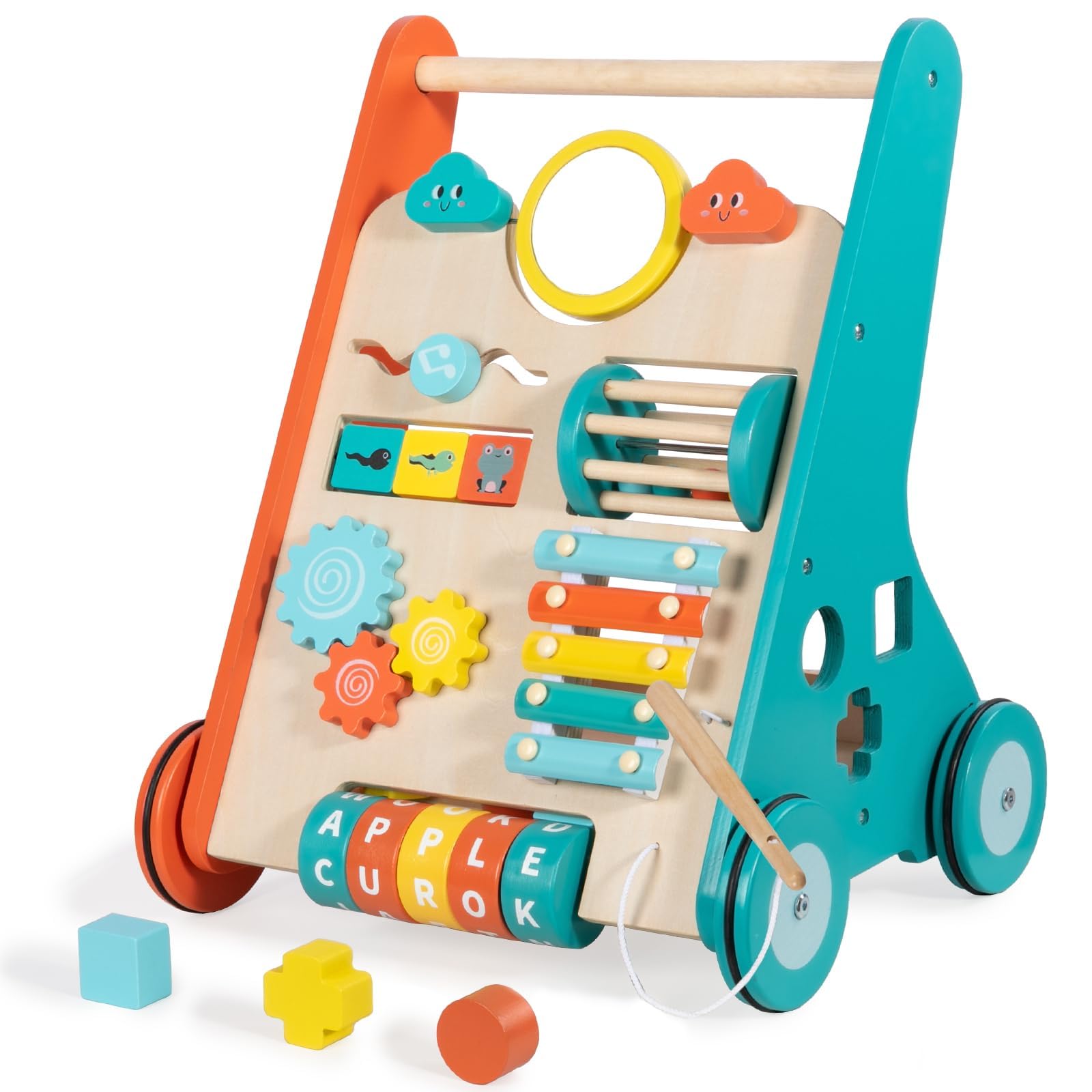 Photo 1 of Wooden Baby Walker with Wheels, Walker for Baby Boys 6-12 Months Push Toy, Sit to Stand Activity Walker Learning to Walk