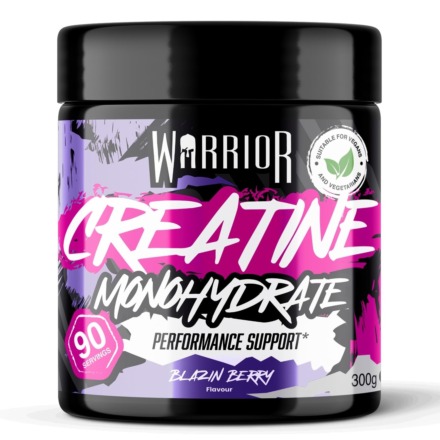Warrior Creatine Monohydrate Powder 300g (90 Servings) – Pure Micronised Creatine Powder Supplement for Men & Women, Pre & Post Workout Strength, Muscle Growth & Recovery, Vegan – Blazin Berry — image 1
