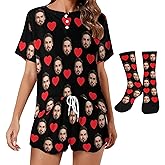 Artsadd Custom Short Pajamas Set With Photo, Women Personalized Lounge Set, Funny Face Printed Sleepwear, Soft Tracksuit Gift
