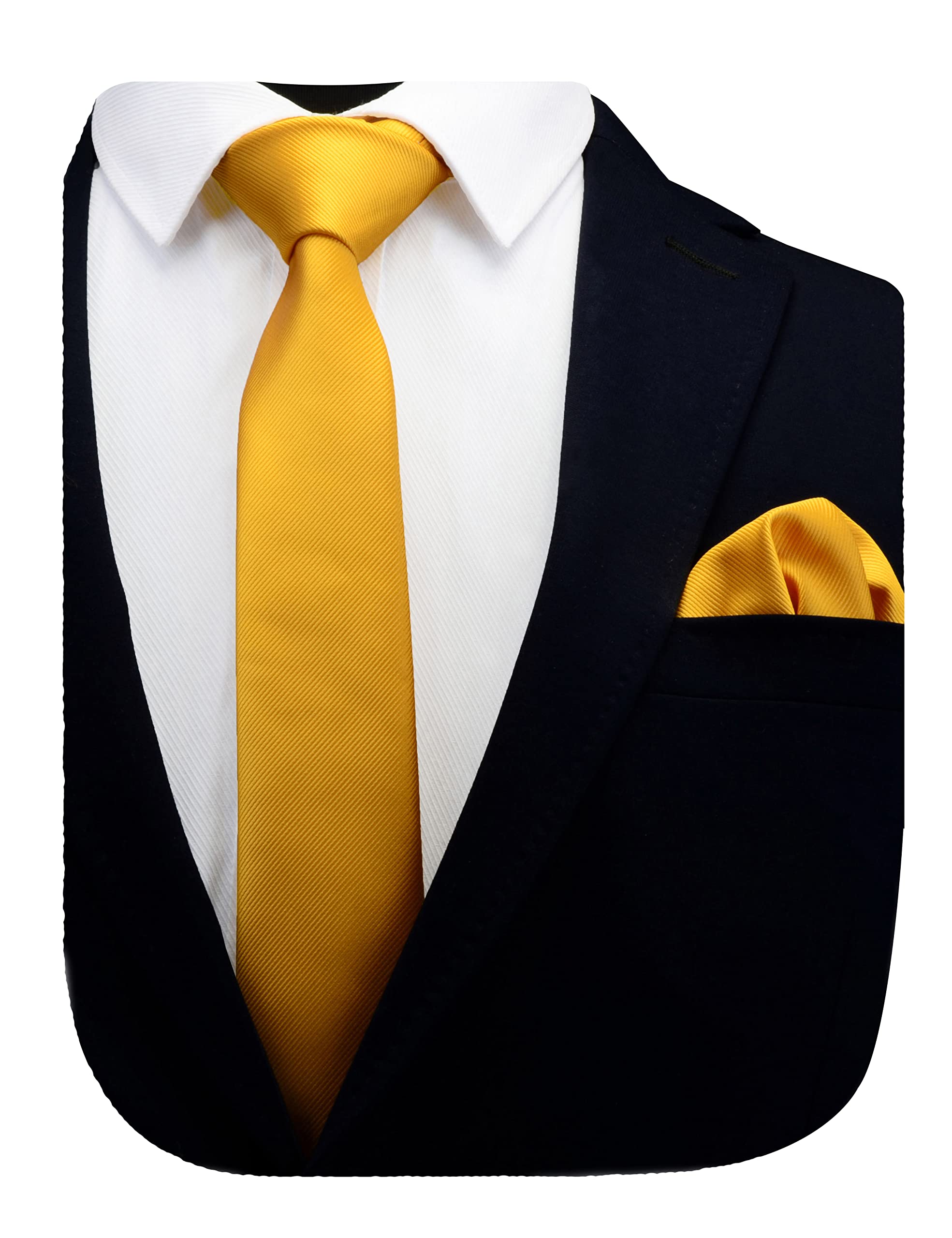 Gusleson 2.4" Skinny Tie For Men Solid Gold Yellow Slim Necktie and Pocket Square Set (UK0754-19)