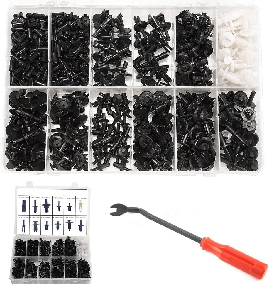 Universal plastic clips with release tool, assortment of 350 pieces
