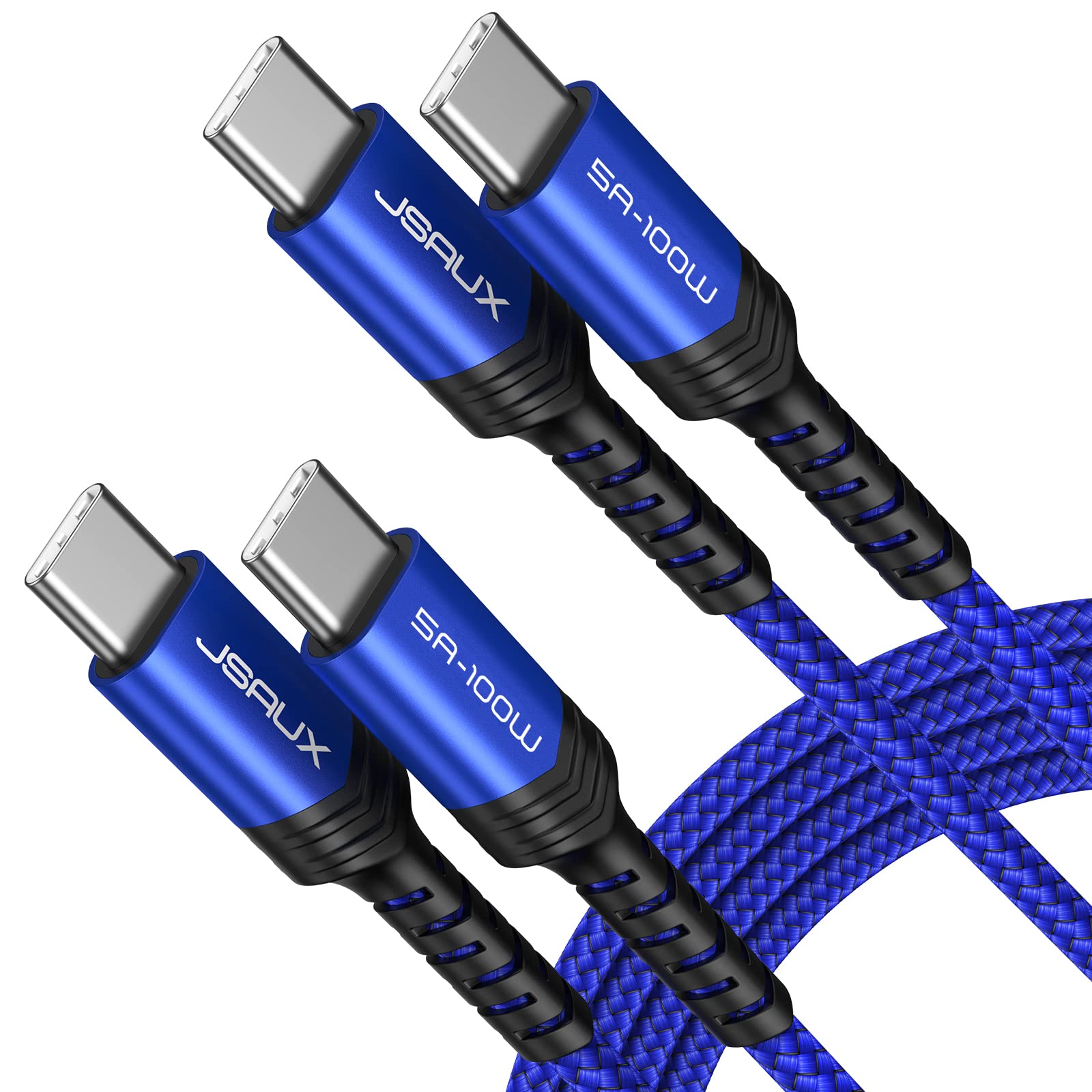 JSAUX 100W USB C to USB C Cable (2-Pack, 2 m), USBC Type C Charge Lead 5A Fast Charging Compatible with iPhone 17 Air 16e 16 15 Plus Pro Max Samsung Galaxy S25 S24 MacBook iPad Air Pro Carplay Blue