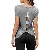 Mippo Open Back Workout Tops for Women Soft Short Sleeve Athletic Yoga Gym T Shirts