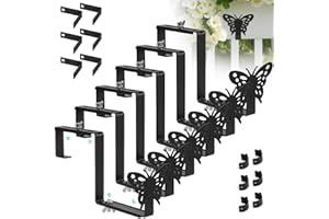 VINAZONE Planter Box Bracket, Flexible Adjusted Size Flower Container Bracket with Butterfly Shape, Hanging Heavy Duty Bracket, Flower Box Stand Bracket for Porch Railing, Balcony, Garden Fence (6 Pack -Black)