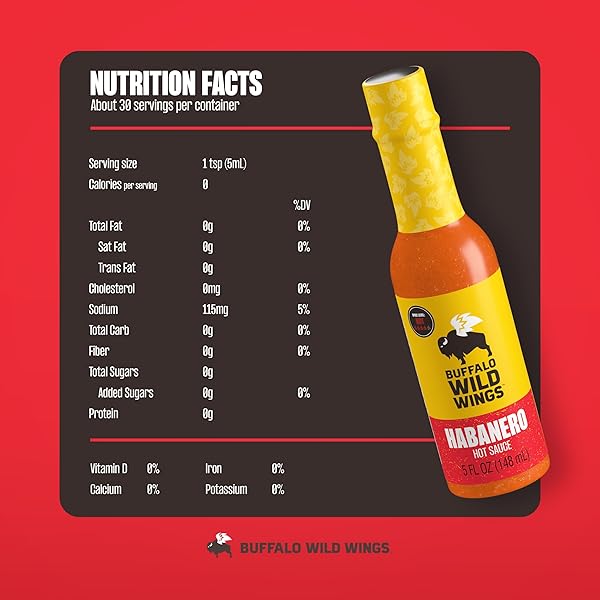 BUFFALO WILD WINGS HABANERO HOT SAUCE, 5 FL OZ, HOT DIPPING SAUCE, MARINADE AND SEASONING FOR CHICKEN WINGS AND PORK RIBS, MADE WITH HABANERO PEPPERS