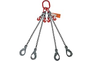 Advantage Rigging - Chain Sling - 3/8" x 5' Quad Leg with Positive Locking Hooks and Adjusters - Grade 80