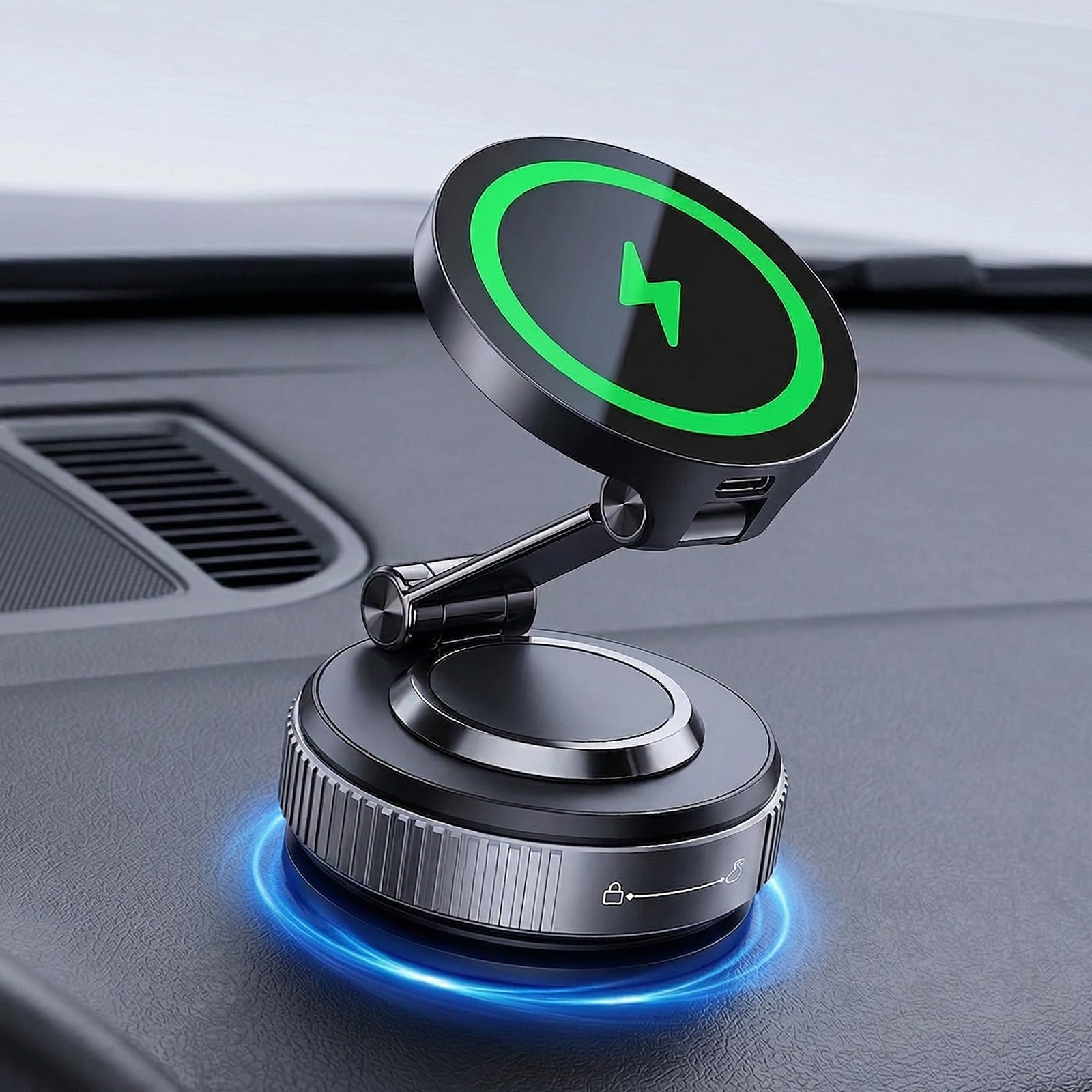 Jkoailiwi for Magsafe Car Mount Charger, 15W Fast Wireless Charging with Intelligent Cooling, 120LBS Ultra Suction Vacuum Magnetic Phone Holder, 780° Adjustable Metal Arm for iPhone 17 16 Air Pro Max