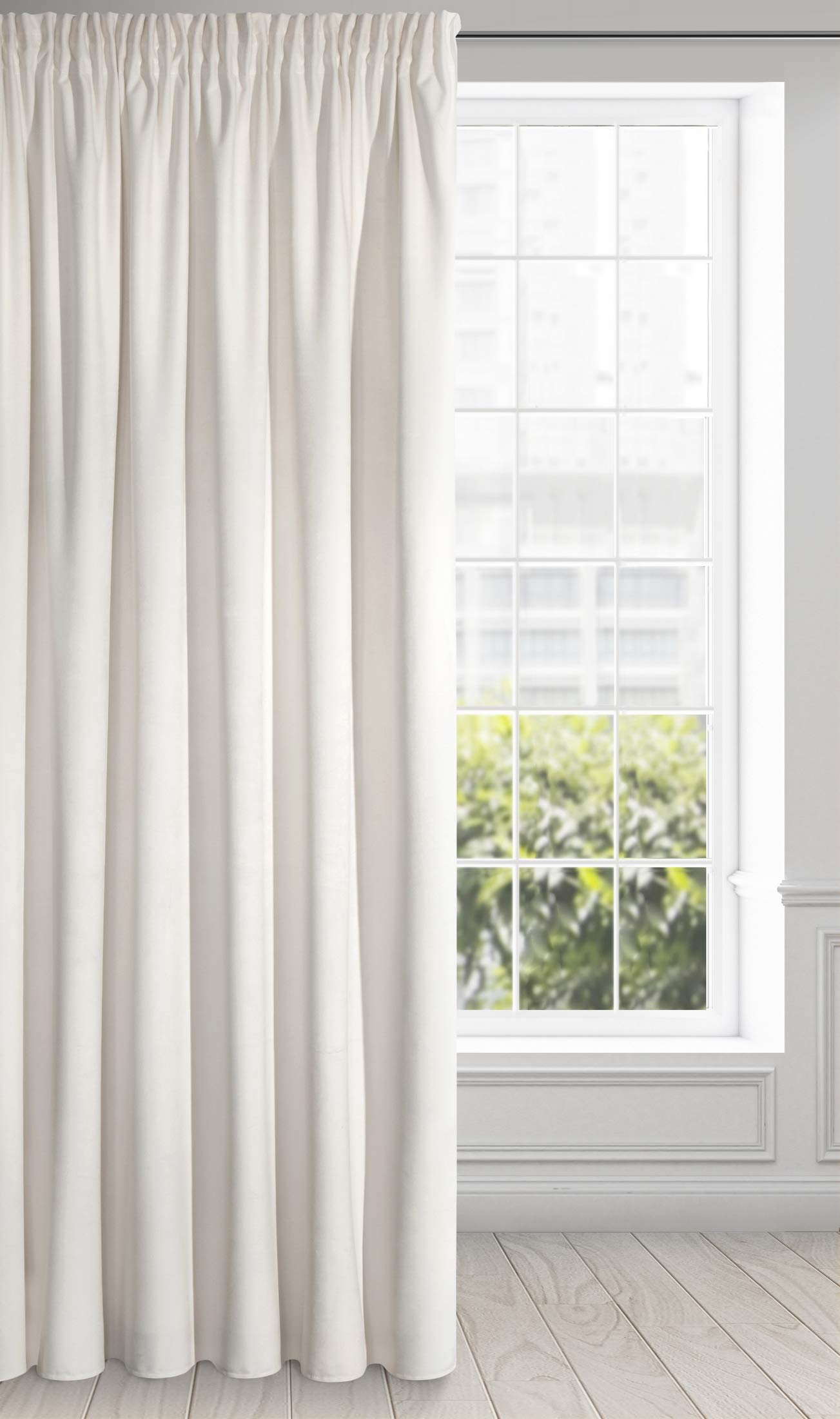 Eurofirany Soft Plain Opaque Velvet Curtain with Rufflette Tape For Rail - 1 Unit, Thick Fluffy Panel Drape Classic Glamour Elegant Living Room Bedroom, W55'' x L106'', 140x270 cm, Cream