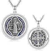 StoryEtain 925 Sterling Silver Patron Saint Medals Amulet Protection Pandent Necklace Cross Faith Jewelry for Men(2.5mm 22"+2" Rolo Chain)