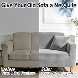 Yeahmart Thick Velvet 2 Seater Sofa Cover - Light Grey, Anti-Slip Design view 4