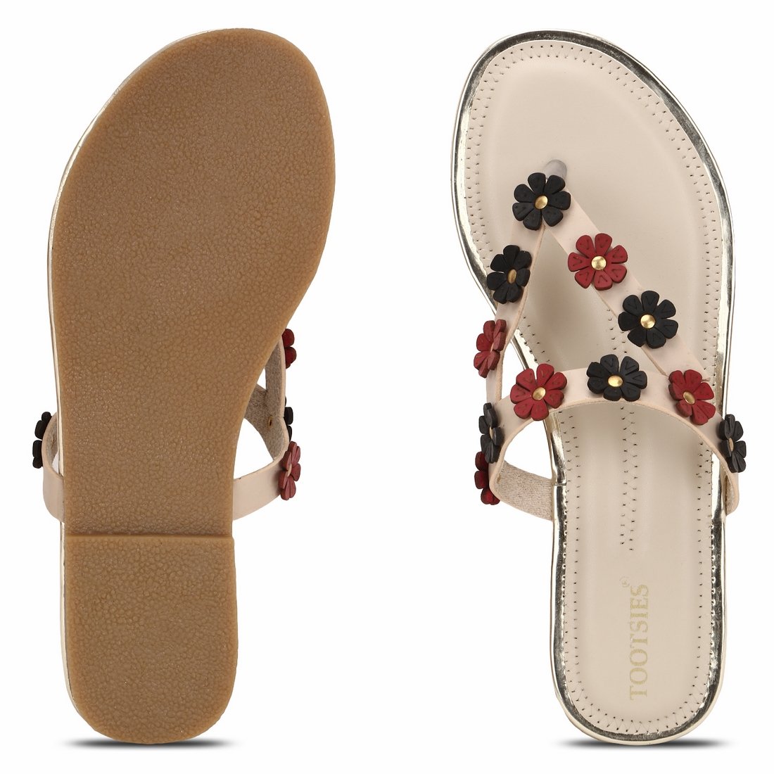 tootsies beautiful slip on flower design cream flat womens/girls/ladies