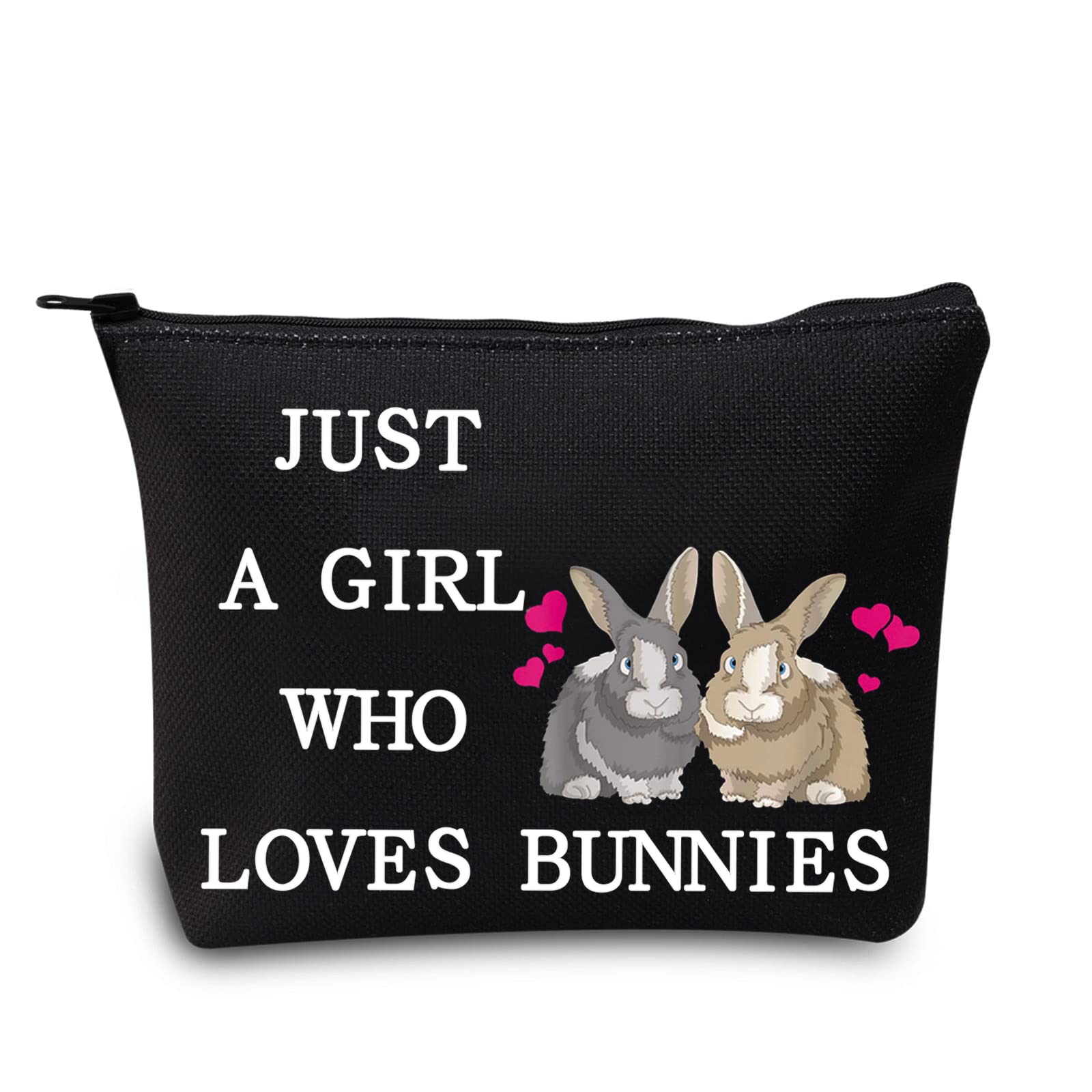 LEVLO Funny Bunny Cosmetic Bag Animal Lover Gift Just A Girl Who Loves Bunnies Makeup Zipper Pouch Bag Bunny Lover Gift For Women Girls, Loves Bunnies Black, Makeup Bag