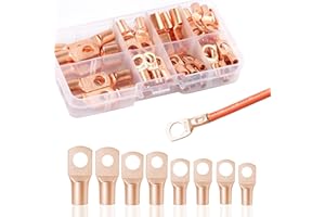 60Pcs Ring Terminal Connectors - 8 Type Battery Terminal Connectors, Heavy Duty Copper Crimp Connectors Cable Lugs SC Ring Cr