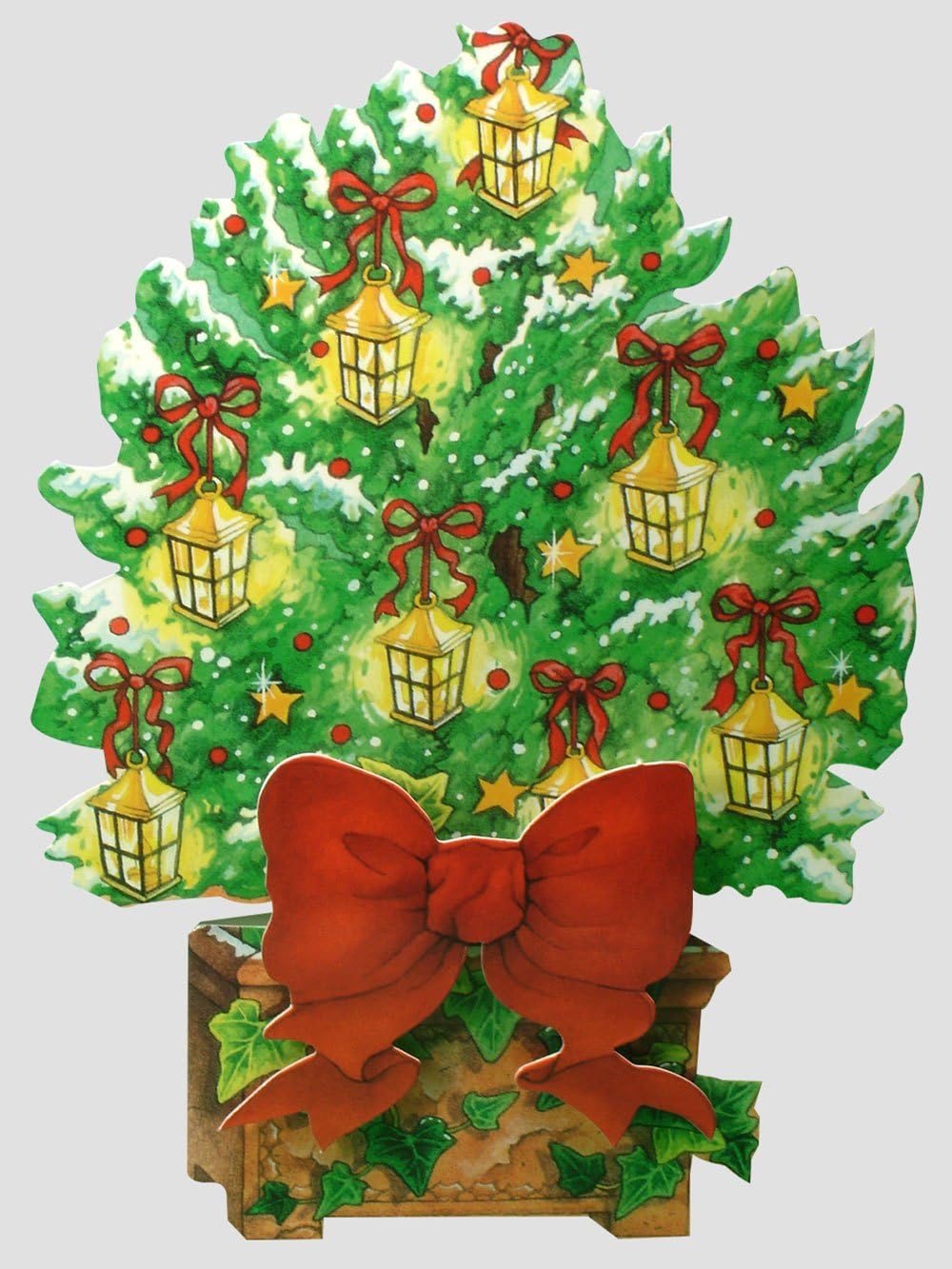 Topiary Die-cut Christmas Tree Card With Raised Paper Bow (Tree With Lanterns)
