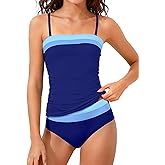 NAPU Girls Swimsuit Color Block Tankini Swimsuit Quick Dry 2 Piece Bathing Suit for Girls 9-16 Years Teens Swimwear Summer