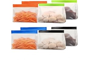 PABCK 8 Pcs Reusable Freezer Bags PEVA Silicone Bag Fridge Food Storage Bag for Meat Fruit Vegetable Stand Up Zipper Resealab