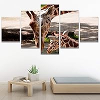 SIGNWIN 5 Panel Canvas Wall Art Modern Art Animals Dramatic Giraffe Lion Multicolor Photography Southwest for Home Decorations Ready to Hang - 60