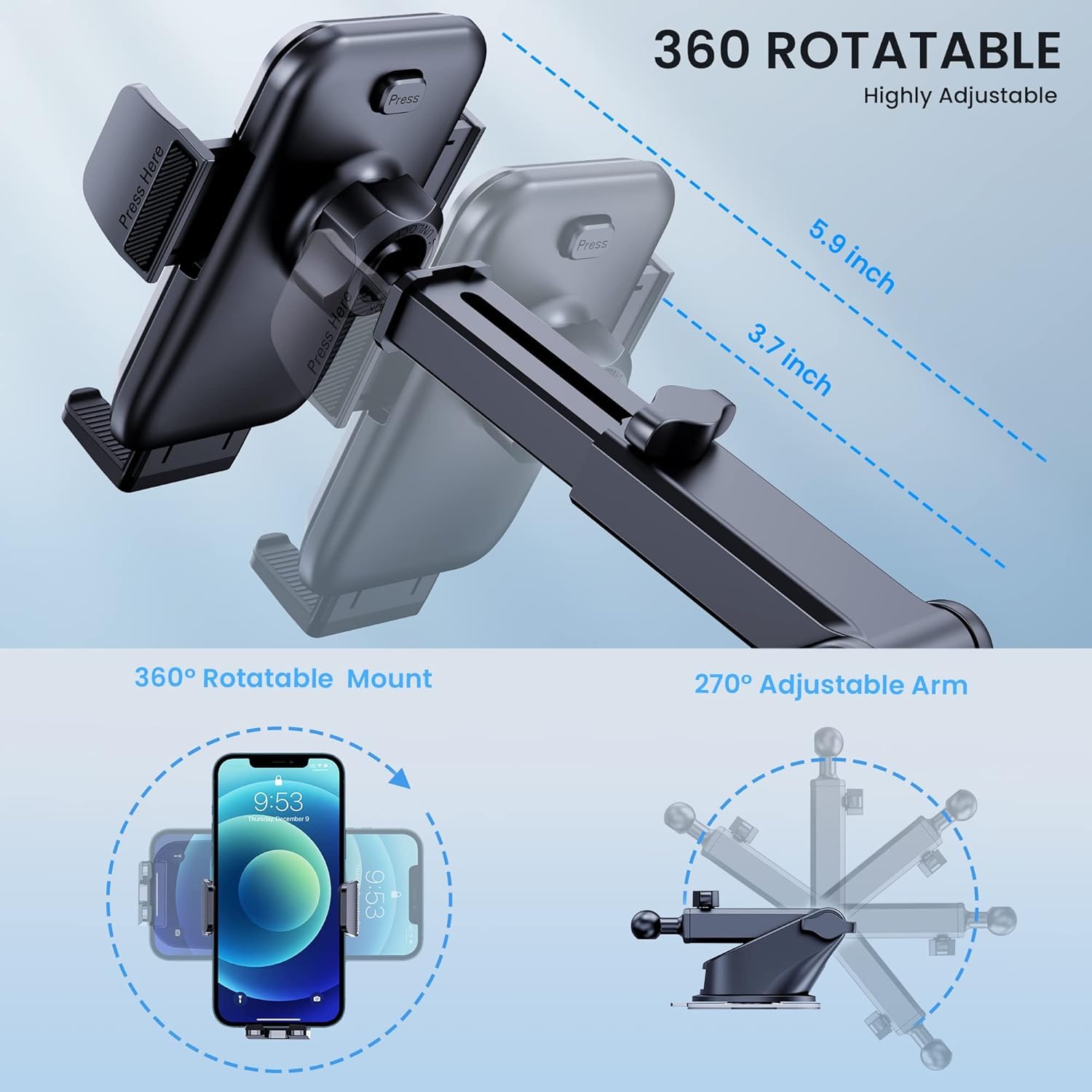 CINDRO Phone Mount for Car Phone Mount Phone Holder Car Mount for iPhone Automobile Cell Phone Accessories for Dashboard Windshield Air Vent Fit All iPhone Android Smartphones
