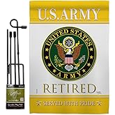 US Army Retired Garden Flag - Set with Stand Armed Forces Rangers United State American Military Veteran Retire Official - House Decoration Banner Small Yard Gift Double-Sided Made in USA 13 X 18.5