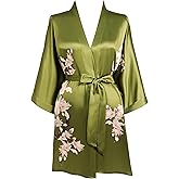 BABEYOND Kimono Robe Cover up Short Satin Floral Silky Kimono Blouse Loose Bachelorette Party Robe