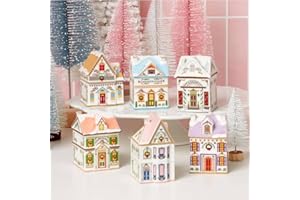 Lnrter Holiday Village Spice House Set, 6 Mini Christmas Gingerbread Houses Jars, Festive Decor Kitchen Countertop Christmas Candle or Wax Warmer Display Cozy Decoration Coffee Bar Home(1 set)