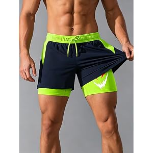 Men’s 2-in-1 Running Shorts Quick Dry Workout Shorts with Inner Compression Gym Shorts with Phone Pocket Suitable for Sports