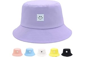 AJG Kids Sun Hat Smile Face Bucket Hat for Girls Boys Summer Sun Protection Cotton Unisex Beach Cap