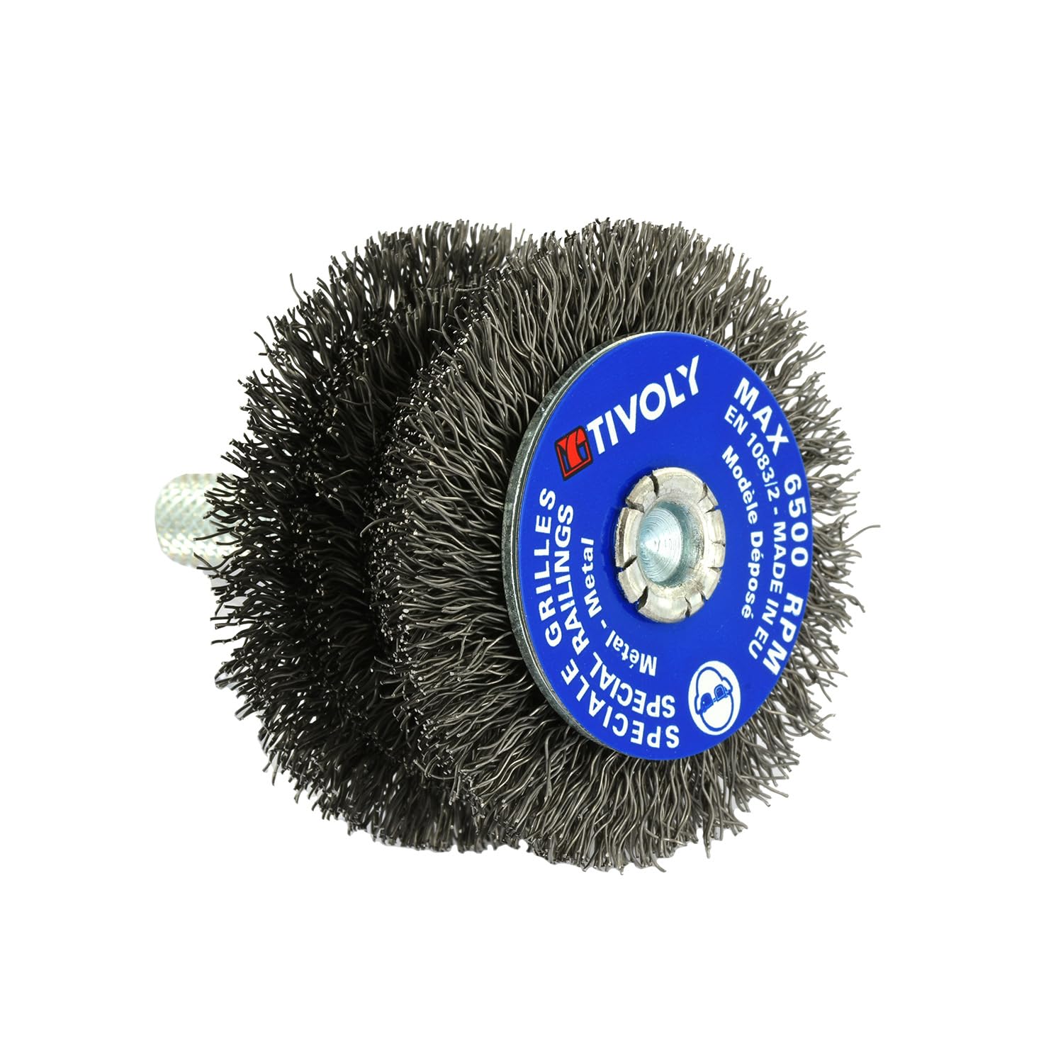 TIVOLY - Corrugated Steel Wire Brush for Drill - for Stripping Metal Bars & Tubes Ø0,39" to 0,78" - Anti-Rotation Mount
