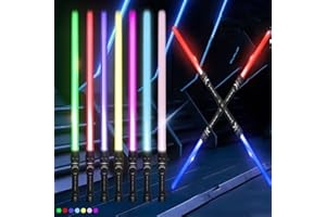 MQDMINI 2-In-1 Light Swords - 2 PCS LED Dual Swords with FX Sound & Telescopic Handle for Kid - 7 Colors Expandable Light Swords Set Galaxy War Fighters Warriors for Halloween Dress Up Parties Xmas Present…