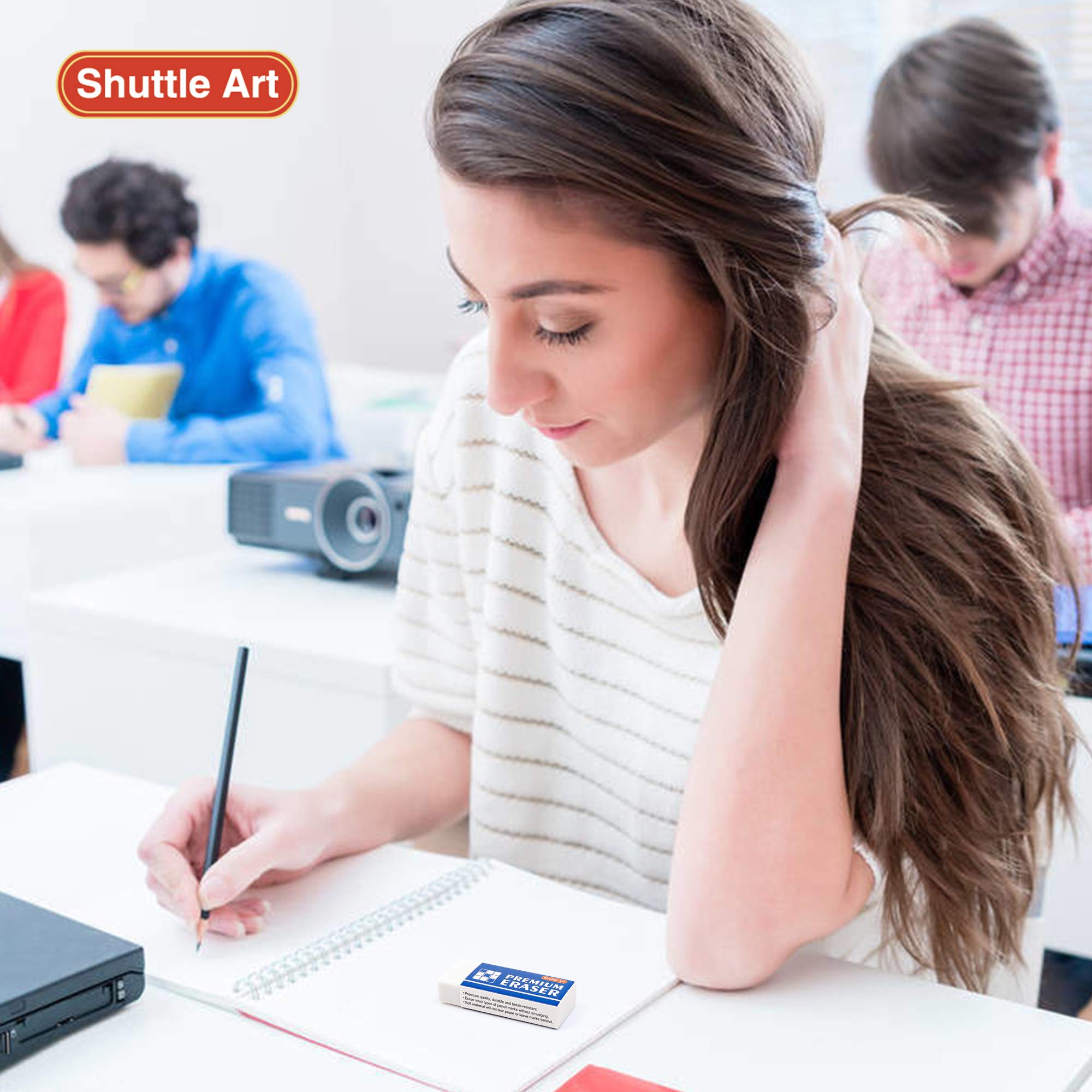 Erasers, Shuttle Art 72 Pack Premium Erasers Bulk, White Eraser Classroom Set for Kids Teachers as School and Office Supplies