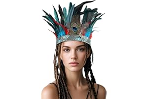 iHUFeather Peacock Feather Fascinator Decorative Feather Headpiece Crown Headdress Costume Halloween Headband for Party