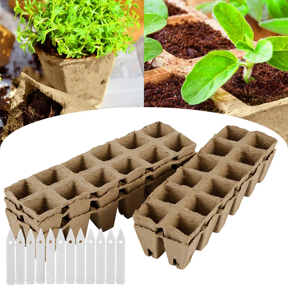 5Pack Biodegradable Seedling Starter Trays 12 Grids Square Peat Pots Plant Seedling Starters Cups Nursery Herb Seed Pots or Gardens, Vegetable Patches, Fruit, Nurseries and Greenhouses