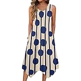 HOTOUCH Beach Dress Sleeveless Flare Dress for Ladies Crew Neck Tank Aline Midi with Pockets 2026 Summer Hawaiian Cruise Travel Boho Resort Cute Flowy Loose Sundress S Apricot
