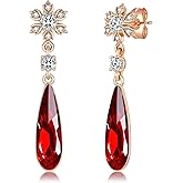 Austrian Crystal Teardrop Earrings Flower Dangle Earrings for Women 14K Gold Plated Drop Stud Earrings Hypoallergenic Jewelry