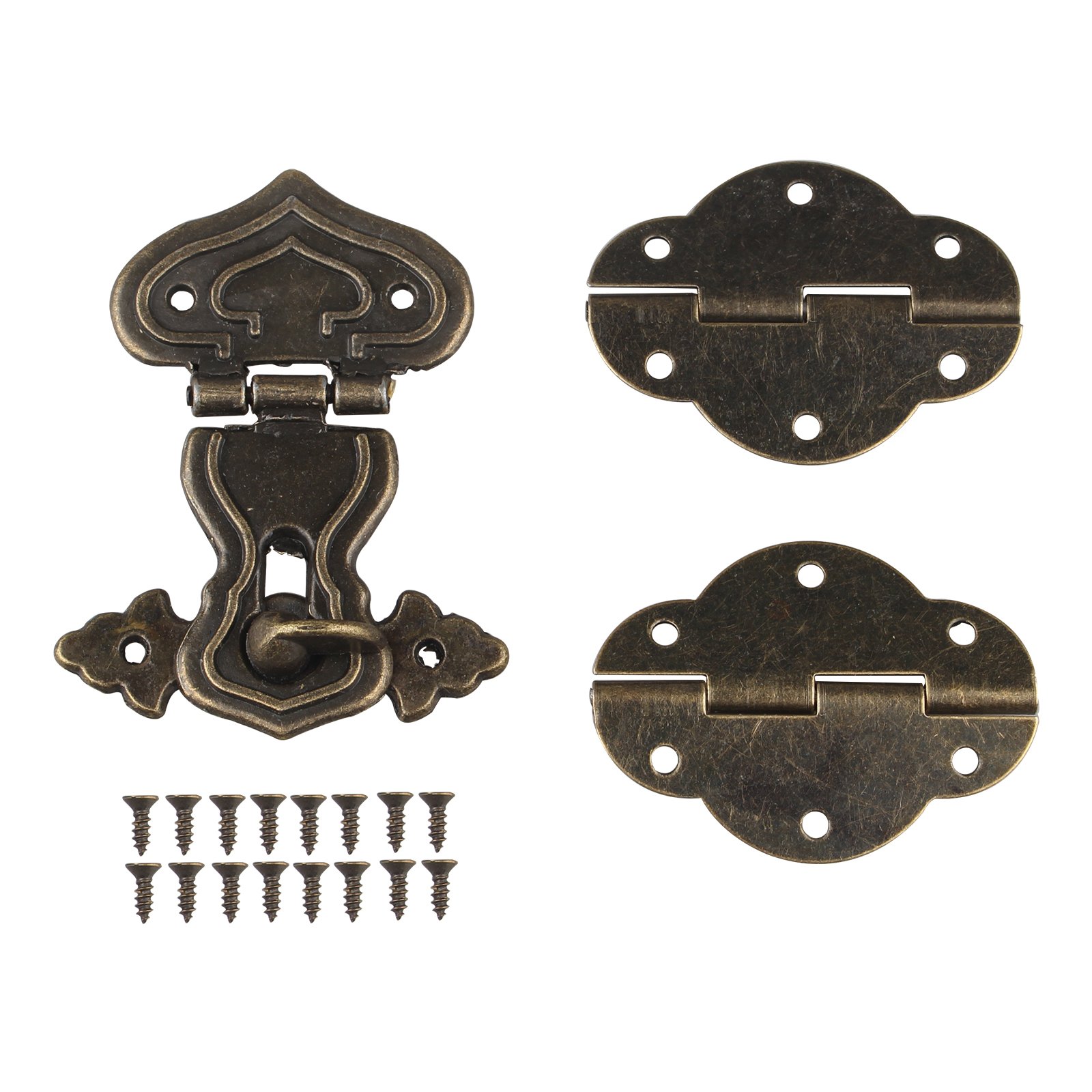 HALJIA Antique Retro Design Furniture Decorative Cabinet Jewelry Box Latch Hasps Lock and 2pcs Hinges with Screws Bronze Color