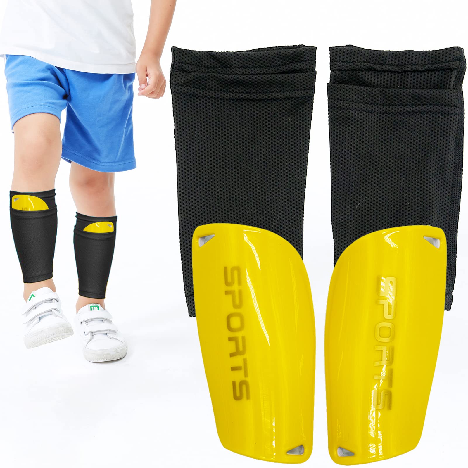 Football Shin Guards, Double Layer Protective Equipment, Lightweight and Breathable Football Equipment Kids and Teenagers Adult Games Beginner